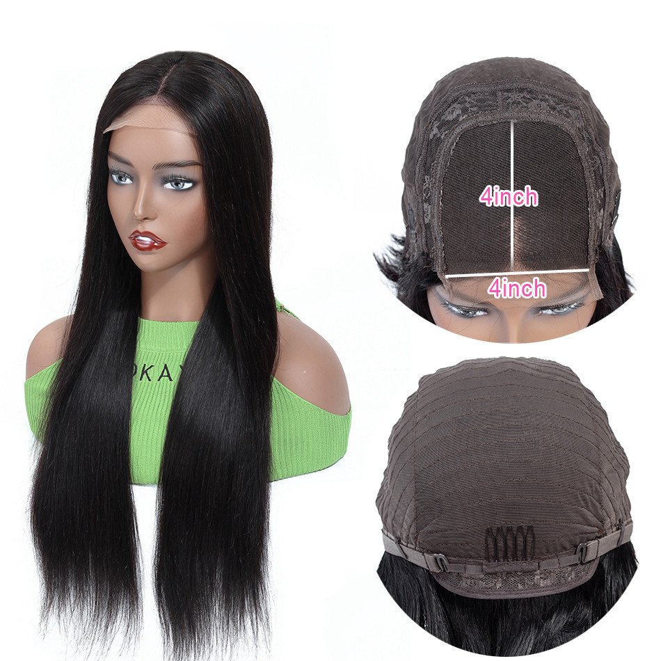 Cheap HD Transparent Lace Human Hair Wigs For Black Women 4X4 Lace Closure Wigs 100% Virgin Hair Bone Straight Human Hair Wig