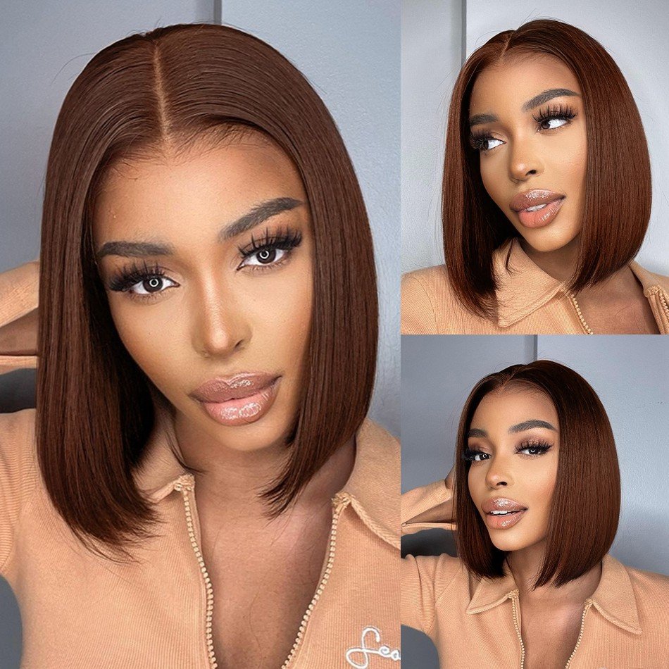 Wholesale 12A Brown Straight Bob Wigs Brazilian Hair Vendor Colored Bob 13x4 Full Lace Front Human Hair Wigs For Black Women