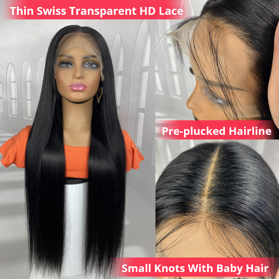 Glueless Raw Virgin Brazilian Bone Straight Pre Pluck 13X4 13X6 360 Hd Full Lace Frontal Closure Wigs Human Hair For Black Women