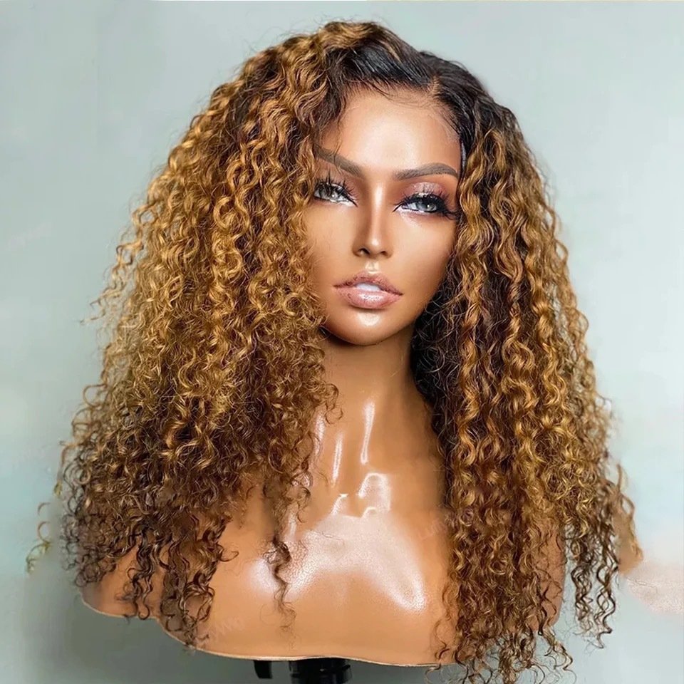 Peruvian Human Hair HD Lace Front Human Hair Deep Wave Piano Color Glueless Kinky Curl Brazilian Blend Human Hair Wigs