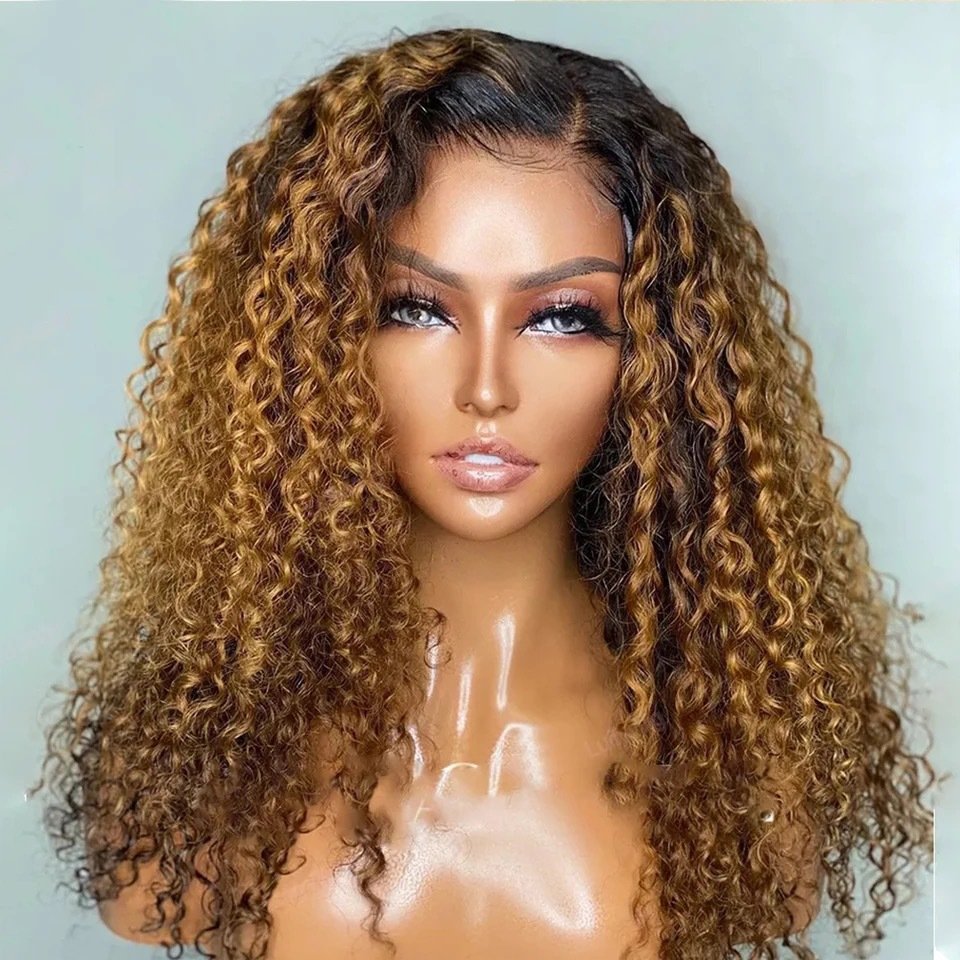 Peruvian Human Hair HD Lace Front Human Hair Deep Wave Piano Color Glueless Kinky Curl Brazilian Blend Human Hair Wigs