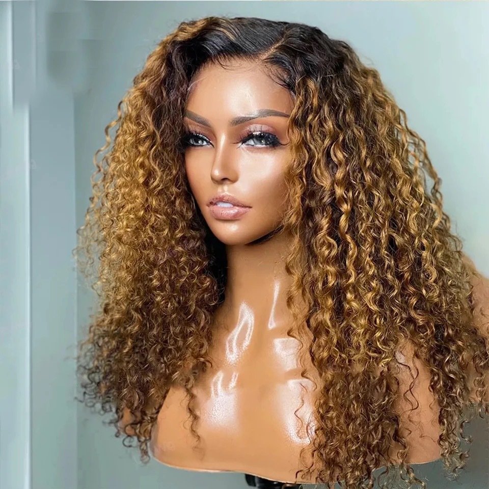 Peruvian Human Hair HD Lace Front Human Hair Deep Wave Piano Color Glueless Kinky Curl Brazilian Blend Human Hair Wigs