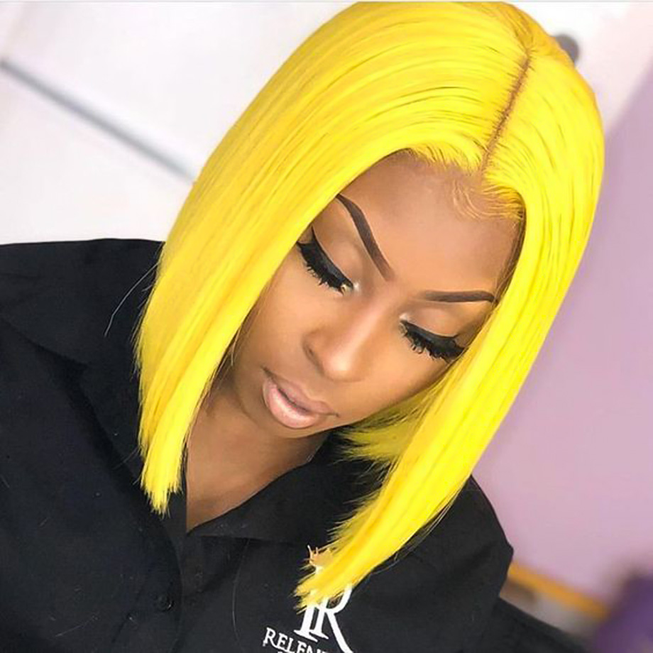 100% human hair Short Lace Front Human Hair Wigs Blonde Bob Wig With Pre plucked Hair line For Black Women full end