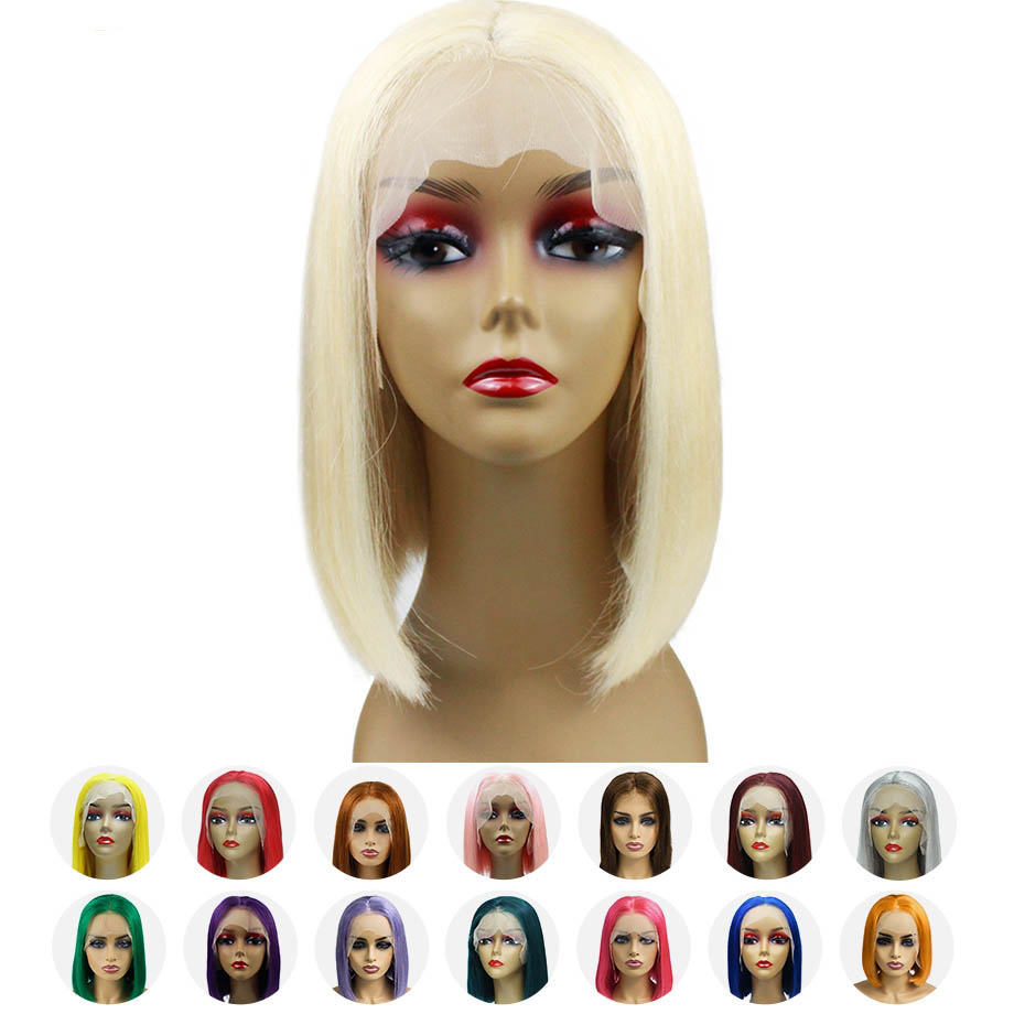 100% human hair Short Lace Front Human Hair Wigs Blonde Bob Wig With Pre plucked Hair line For Black Women full end