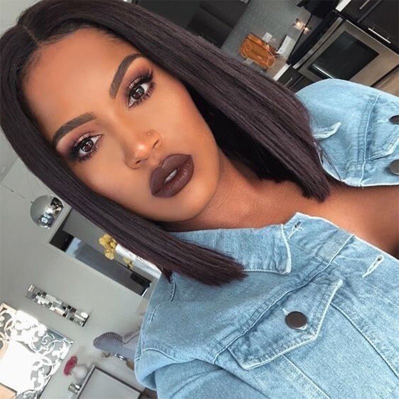 12A Bone Straight Kim K 2*6 Lace Closure Bob Wig Super Double Drawn Short Bob Wig Cheap Glueless Human Hair Wigs for Black Women