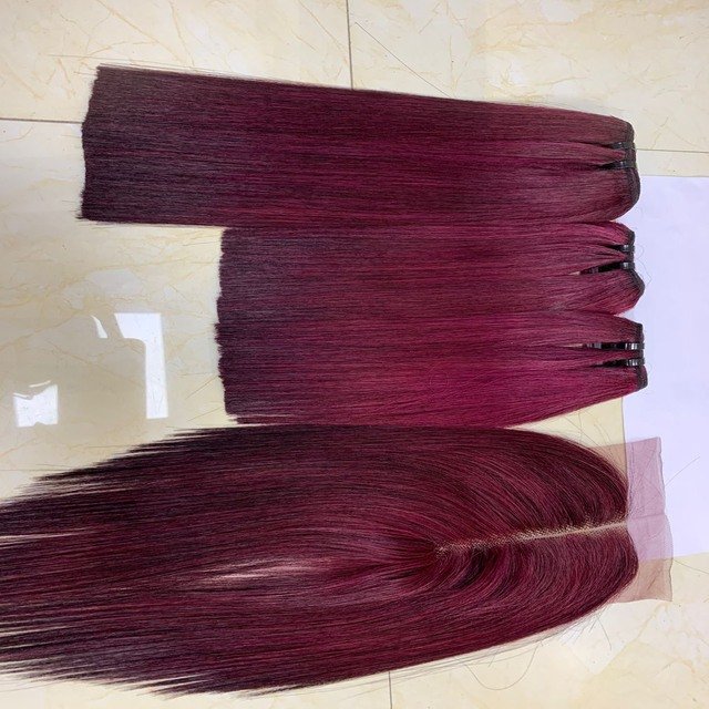 Watermelon Wine Colored Bone Straight Bundles Pink Color Virgin Human Hair Extension Wigs For Black Women With Wholesale Price