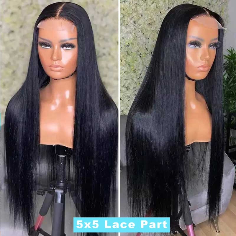 Glueless 5x5 HD Transparent Lace Closure Wig Natural Color Straight Brazilian Human Hair Wig for Black Women