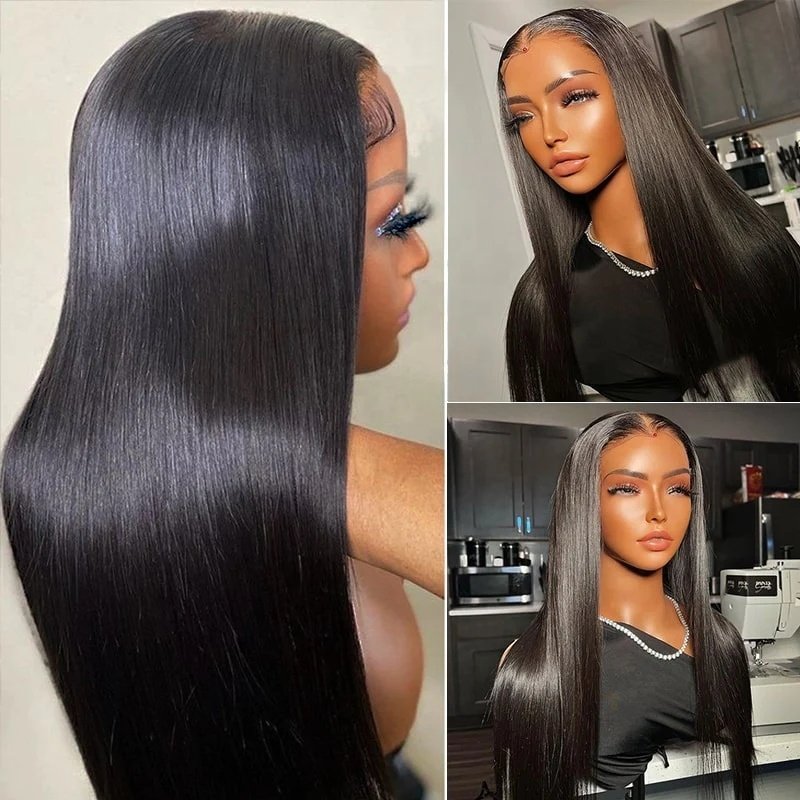 Glueless 5x5 HD Transparent Lace Closure Wig Natural Color Straight Brazilian Human Hair Wig for Black Women