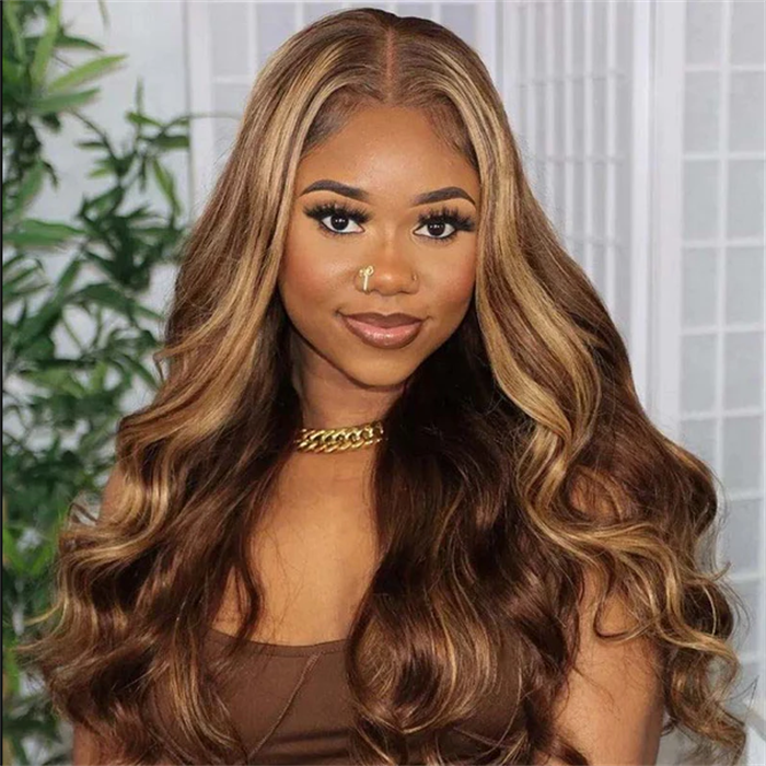 Wholesale Honey Blonde Highlight Body Wave Full Lace Wig Human Hair Pre Plucked Long Virgin Brazilian Remy Hair Lace Wigs