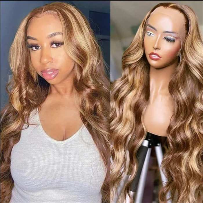 Wholesale Honey Blonde Highlight Body Wave Full Lace Wig Human Hair Pre Plucked Long Virgin Brazilian Remy Hair Lace Wigs