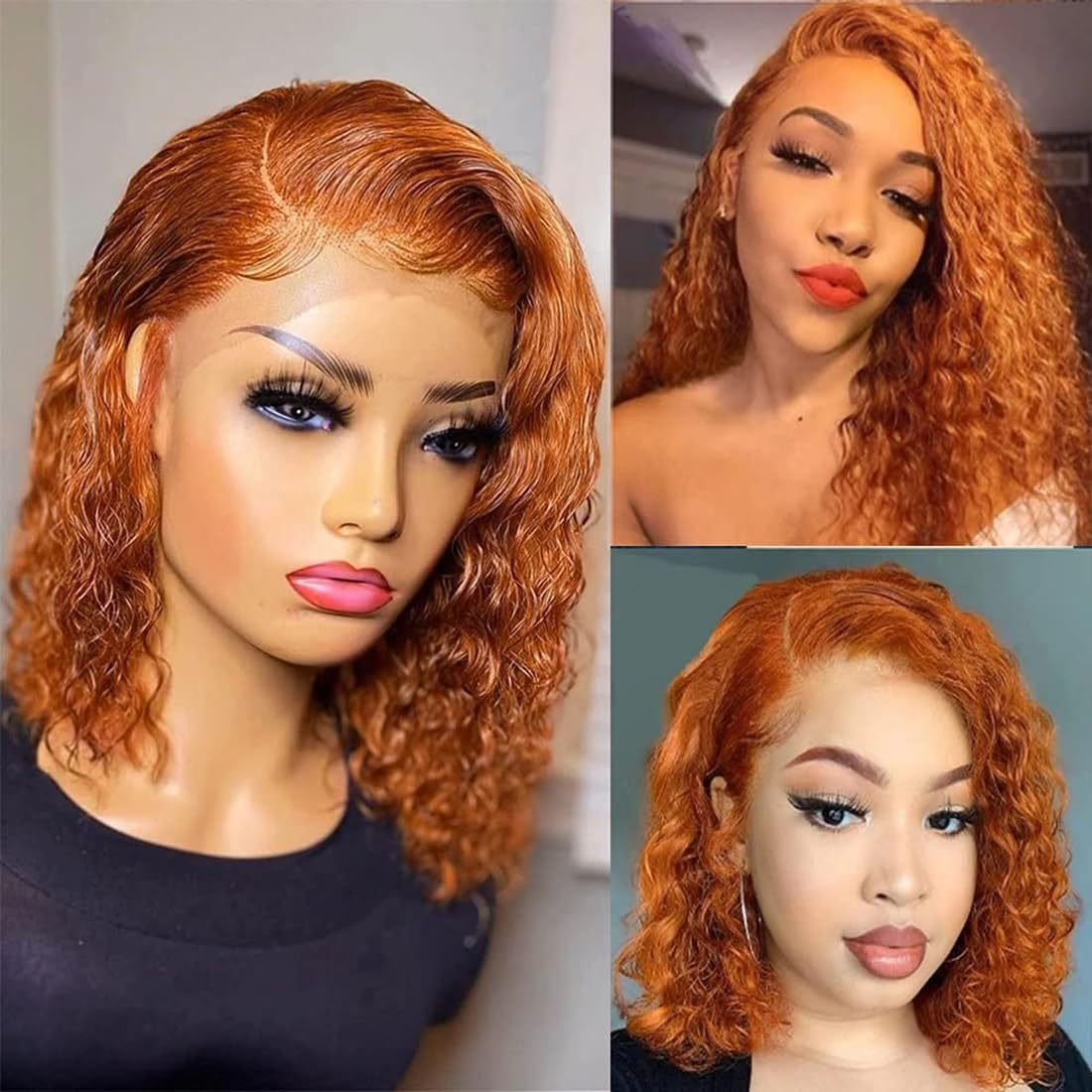 Brazilian Deep Wave Short Bob Wig Lace Front Human Hair Wigs Orange Jerry Curly Bob Women Wig