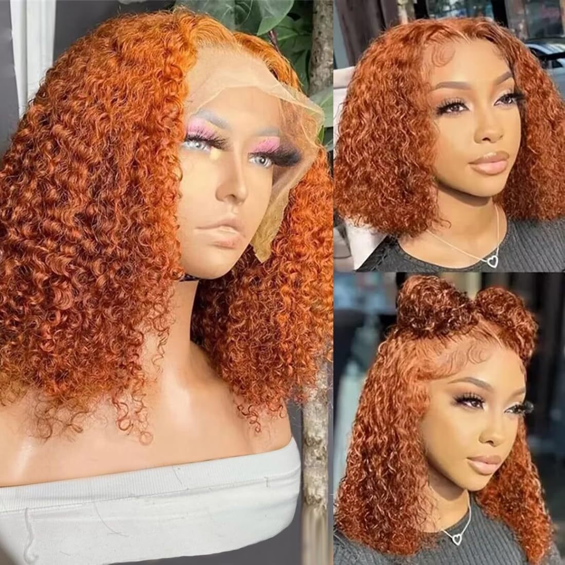 Brazilian Deep Wave Short Bob Wig Lace Front Human Hair Wigs Orange Jerry Curly Bob Women Wig