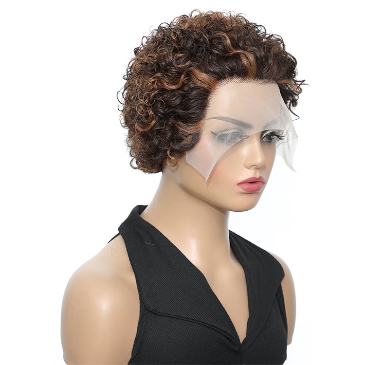 Wholesale Full Cuticle Human Hair Wig Pixie Cut Human Hair Wig T Lace Frontal Curly Brazilian Virgin Human Hair Wigs For Woman