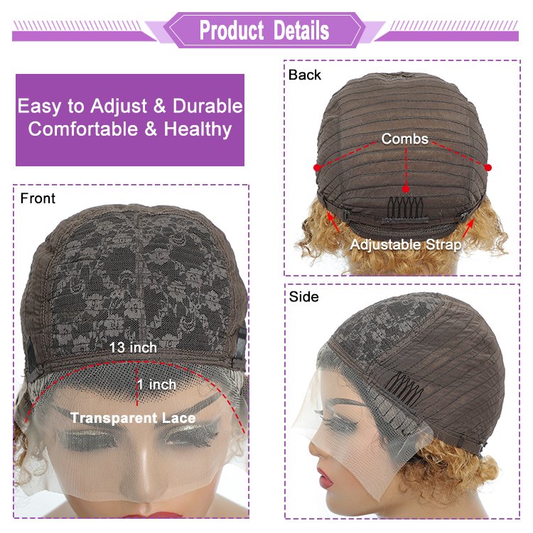 Wholesale Full Cuticle Human Hair Wig Pixie Cut Human Hair Wig T Lace Frontal Curly Brazilian Virgin Human Hair Wigs For Woman