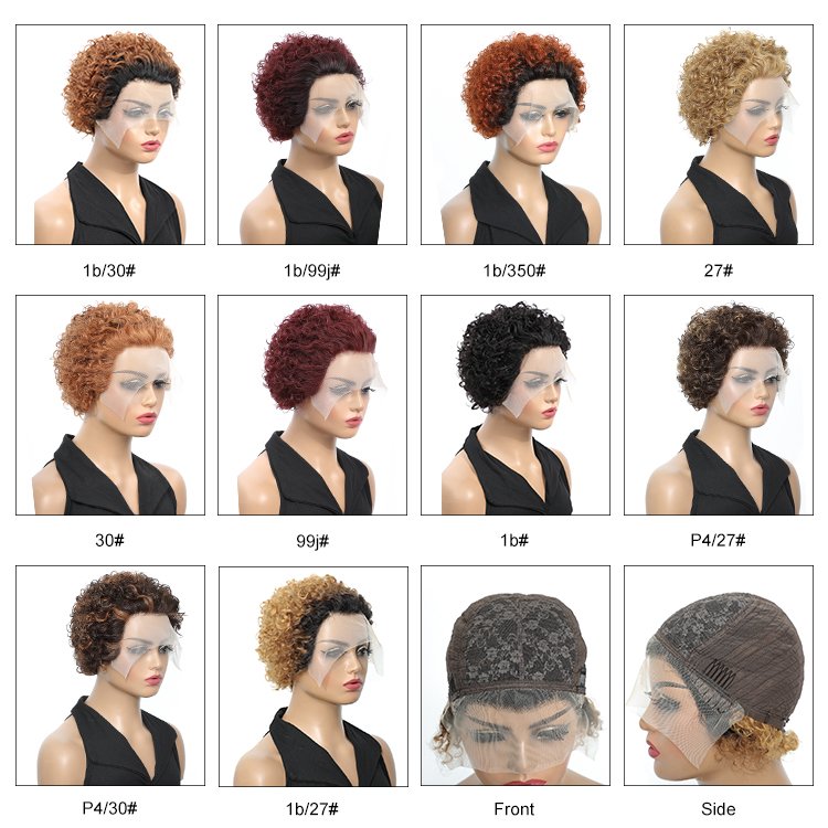 Wholesale Full Cuticle Human Hair Wig Pixie Cut Human Hair Wig T Lace Frontal Curly Brazilian Virgin Human Hair Wigs For Woman