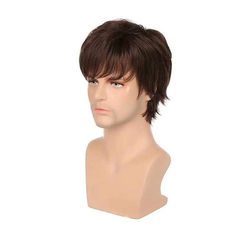 Top Quality 6 Inch Short Brown Bob Wig Cosplay Party Mens Wig Natural Synthetic Fiber Hair Wig