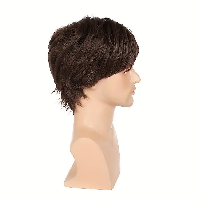 Top Quality 6 Inch Short Brown Bob Wig Cosplay Party Mens Wig Natural Synthetic Fiber Hair Wig