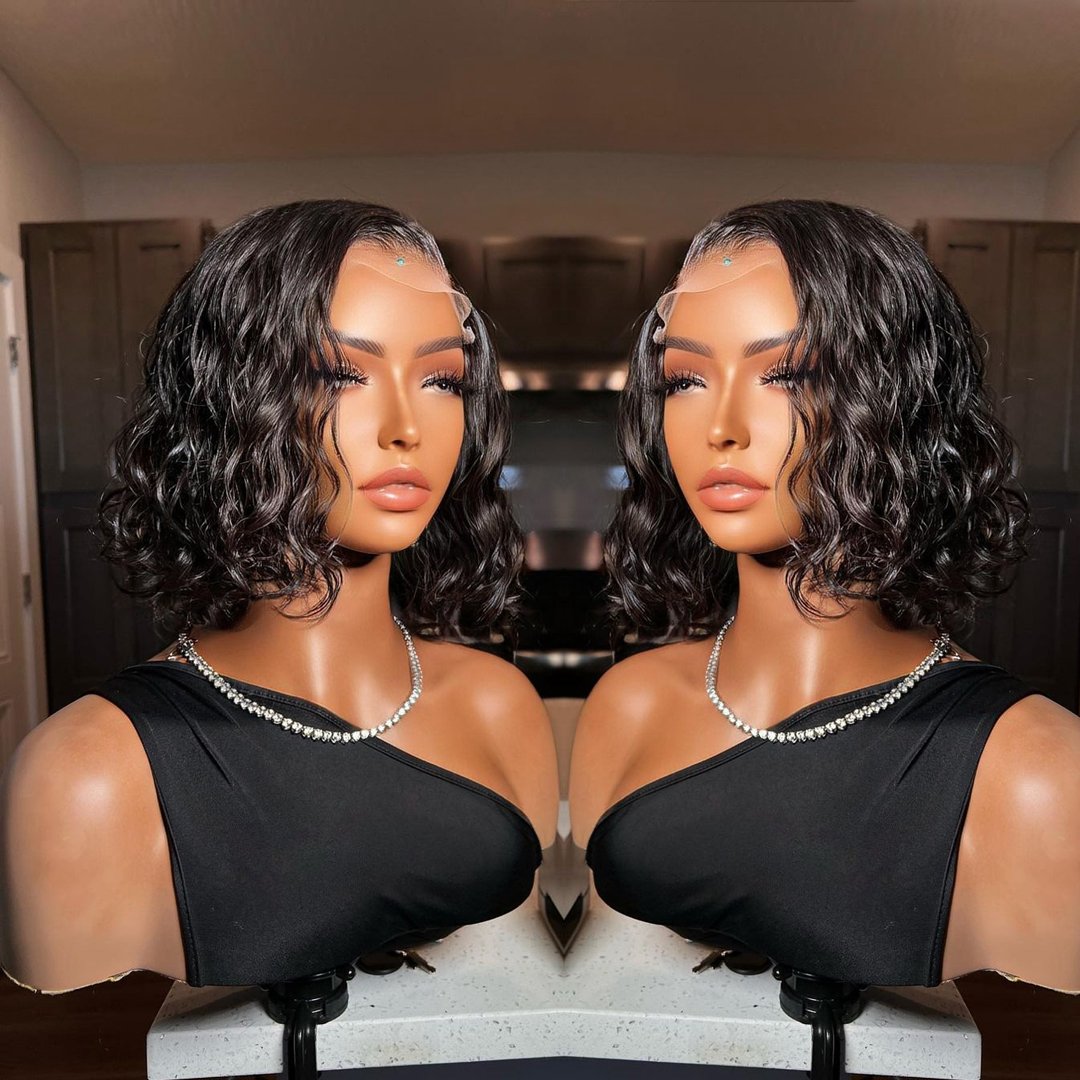 Yeswigs Peruvian Bob Wigs Human Hair Lace Front Water Wave HD Lace Frontal Wig Afro Kinky Curly Short Bob Wigs For Black Women