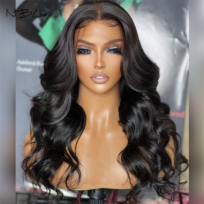 50 Inch Long Black Body Wave Wigs, Right Side Parting Natural Looking Wigs for Women, Full Lace Frontal Human Hair Wigs