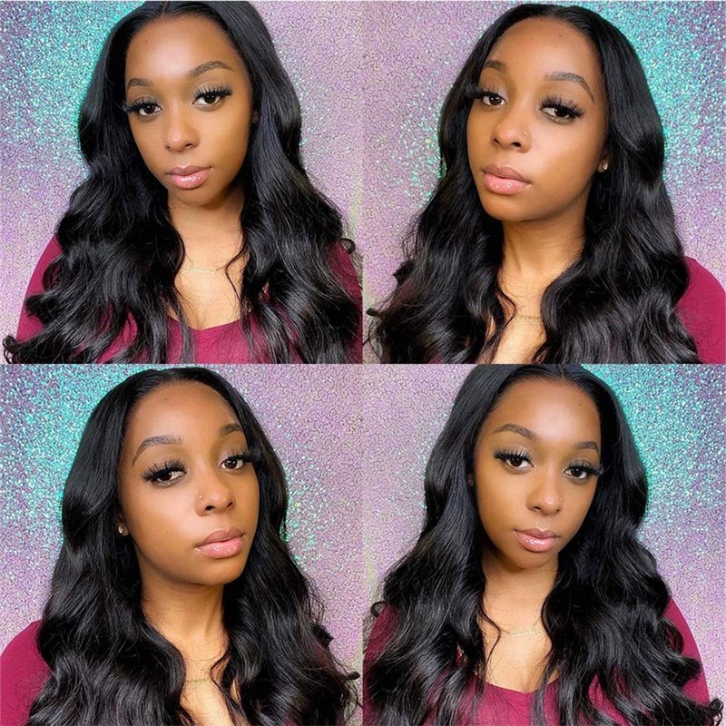 50 Inch Long Black Body Wave Wigs, Right Side Parting Natural Looking Wigs for Women, Full Lace Frontal Human Hair Wigs
