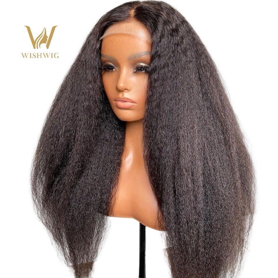 100% Brazilian 180 Density Glueless Virgin Short Yaki Kinky Straight Hd Full Lace Closure Human Hair Wigs For Black Women