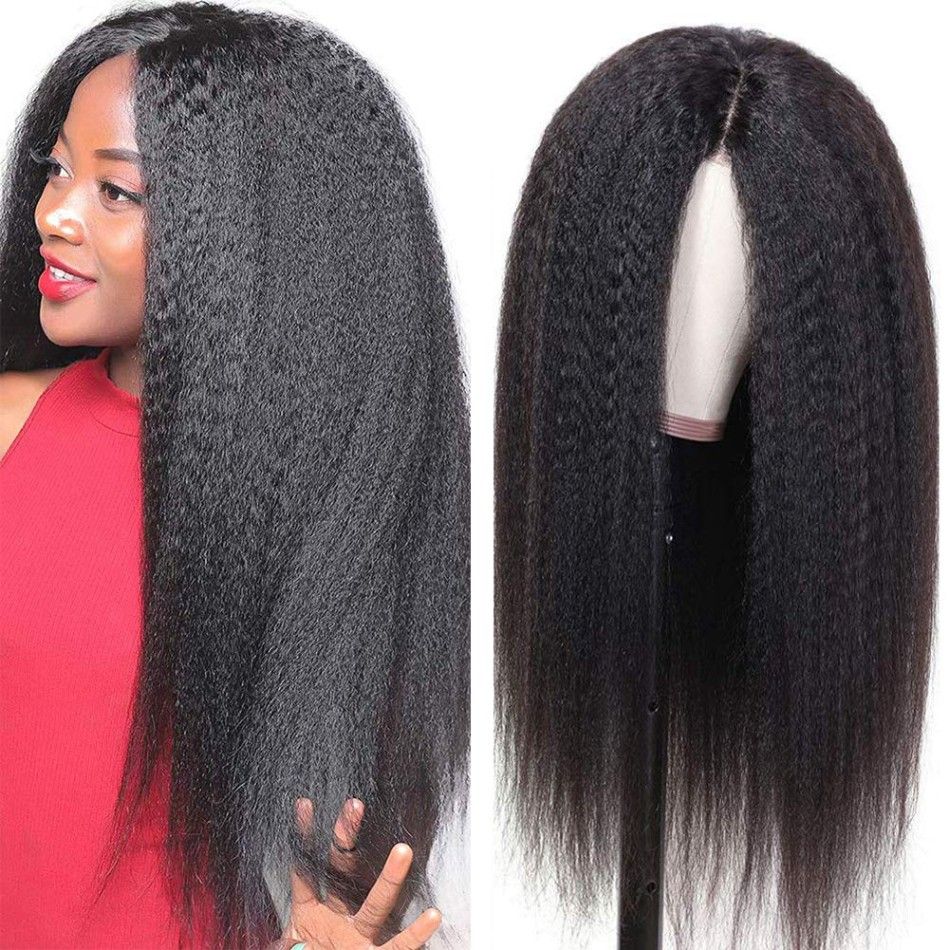 100% Brazilian 180 Density Glueless Virgin Short Yaki Kinky Straight Hd Full Lace Closure Human Hair Wigs For Black Women