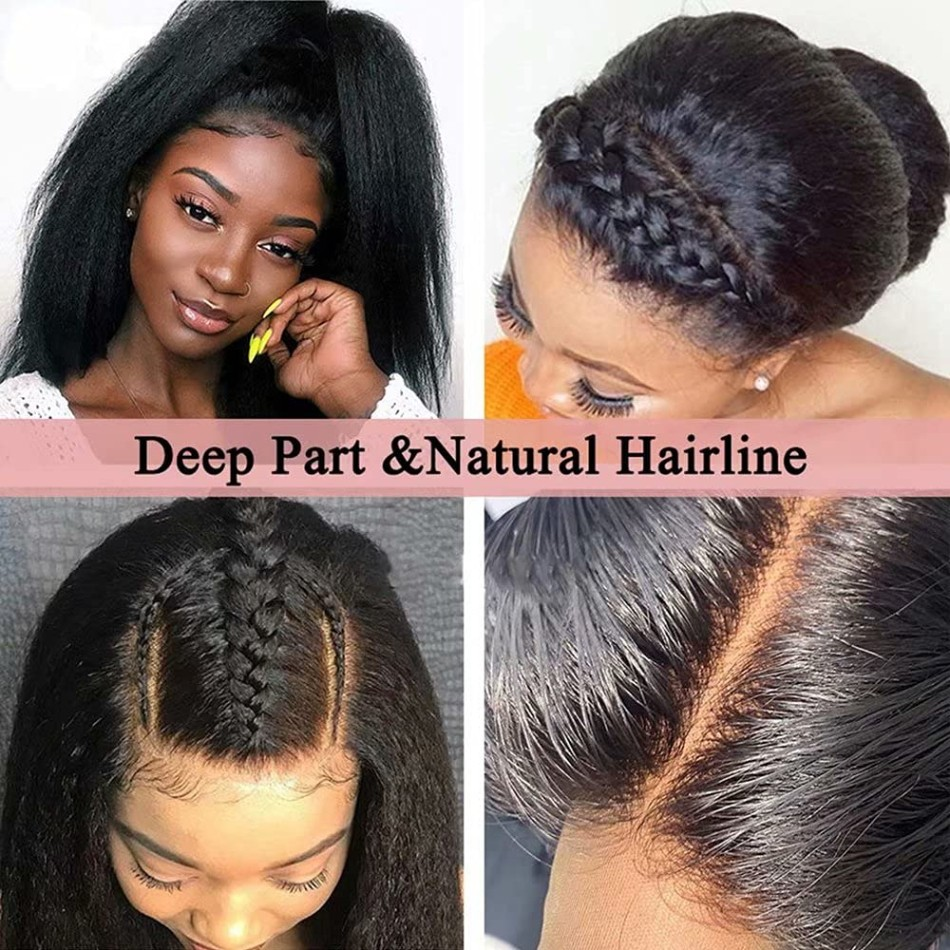 100% Brazilian 180 Density Glueless Virgin Short Yaki Kinky Straight Hd Full Lace Closure Human Hair Wigs For Black Women