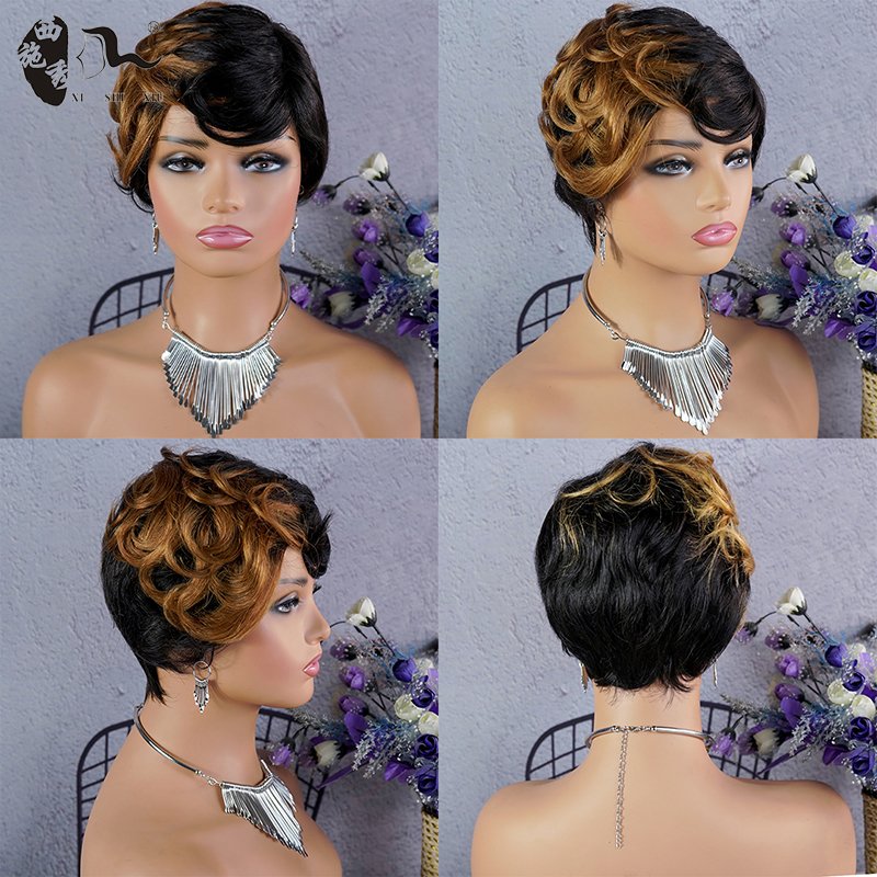XISHIXIU Short Virgin Hair Wigs for Black Women Wholesale Cheap Machine Made Pixie Cut Human Hair Wigs Can Custom Brazilian Wigs