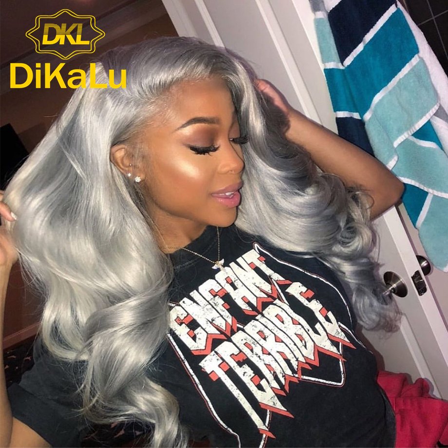 Silver Grey Body Wave Lace Front Wig 13x4 HD Lace Frontal Human Hair Wigs Transparent Brazilian Hair 613 Colored Wigs For Women