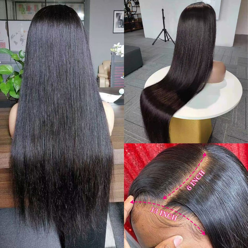 13x6 Raw Indian Hair HD Lace Frontal Wig, Glueless Full Lace Front Wigs For Black Women, 40 inch Indian straight human hair wig