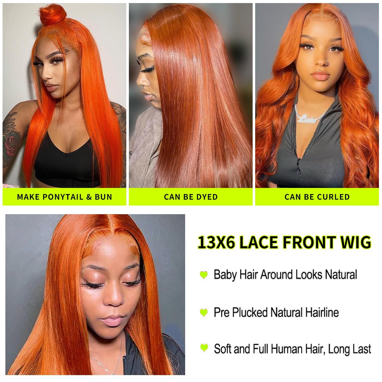 Brazilian Raw Virgin Hair colored Ginger Lace Front Wig Pre plucked Ginger Orange Hd Lace Human Hair Wigs with Baby Hair