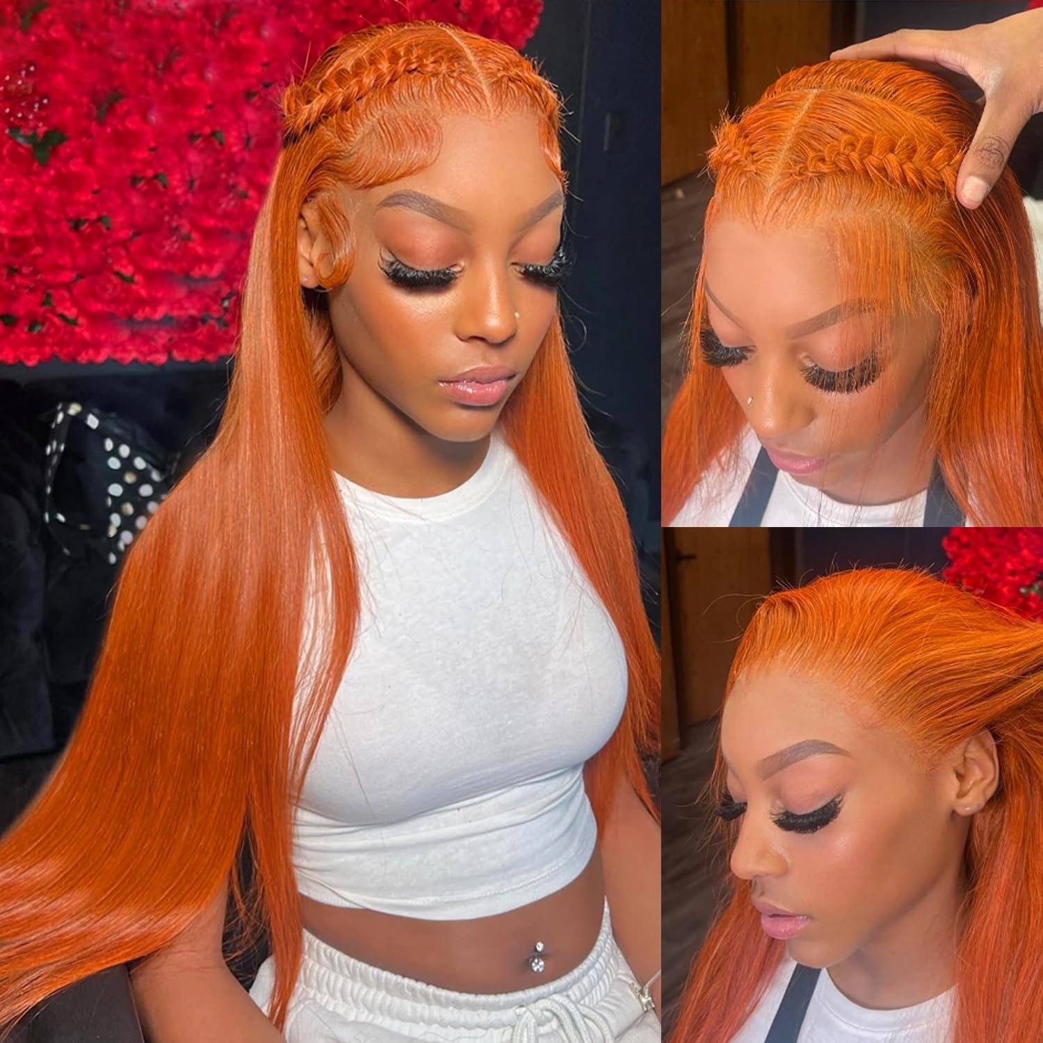 Brazilian Raw Virgin Hair colored Ginger Lace Front Wig Pre plucked Ginger Orange Hd Lace Human Hair Wigs with Baby Hair