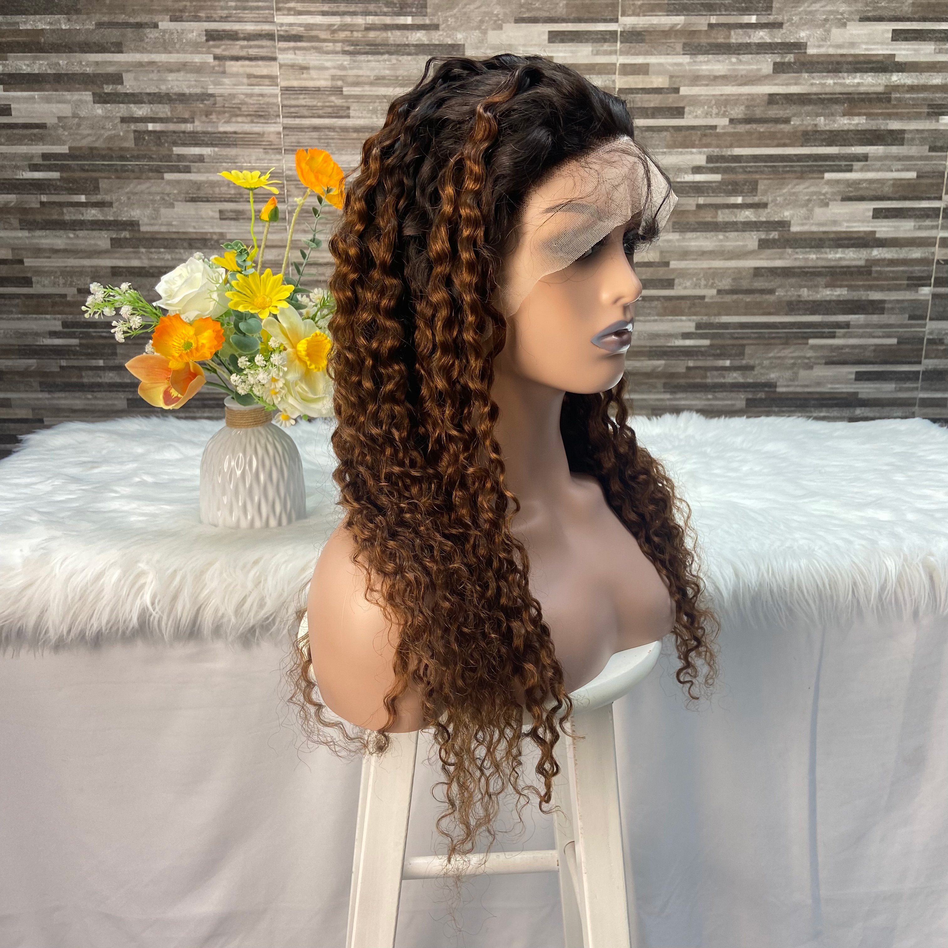 250% density 13x4 Transparent Swiss Lace frontal wig Remy hair , 22 inch Water wave Colors Human hair wig for Black Women