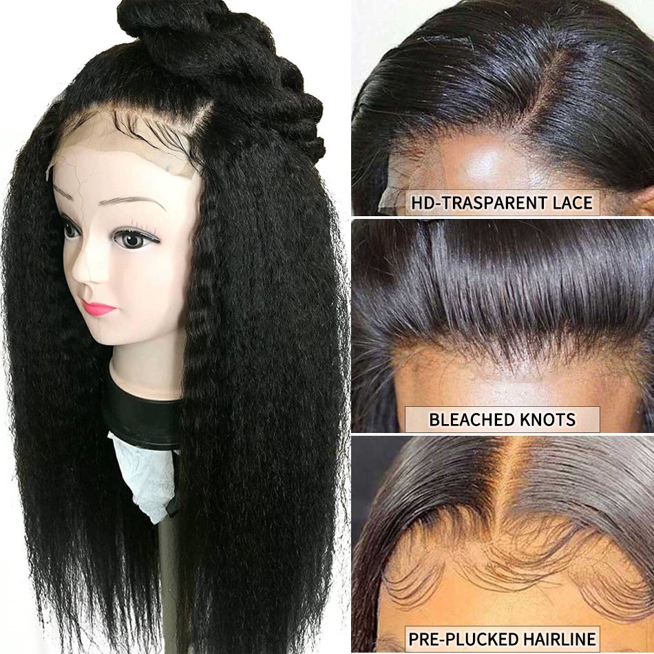 Wholesale Pre Plucked Cambodian Virgin Hair Wig Lace Front Natural Hairline Kinky Straight Human Hair 4*4 Closure Lace Front Wig