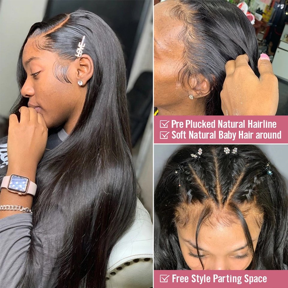 Glueless Full HD 360 Lace Frontal Wigs Straight Lace Front Wigs For Black Women Human Hair Pre Plucked Natural Human Hair Wigs