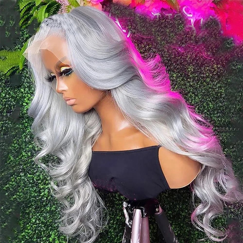 Gray Lace Front Human Hair 180% Straight Grey Human Hair Wig,Remy Brazilian Human Hair Wigs, Silver Grey Lace Front Wig