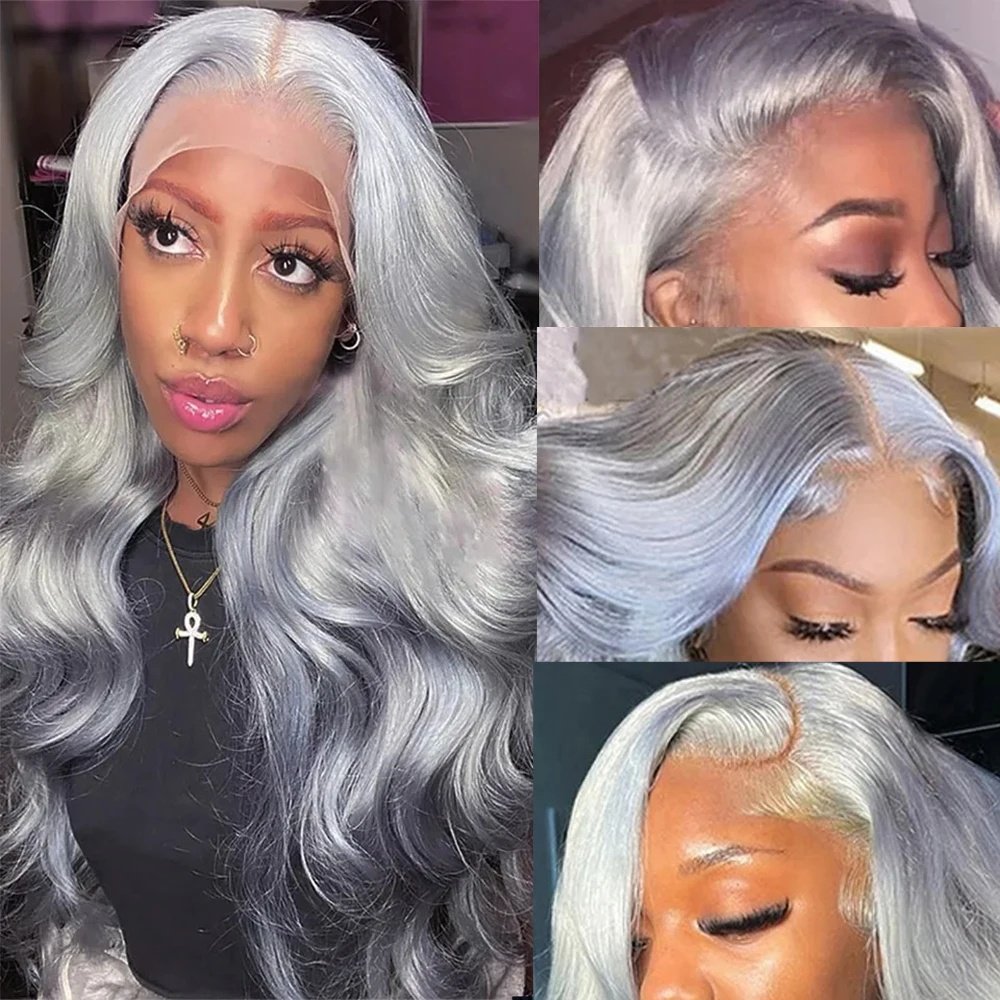 Gray Lace Front Human Hair 180% Straight Grey Human Hair Wig,Remy Brazilian Human Hair Wigs, Silver Grey Lace Front Wig