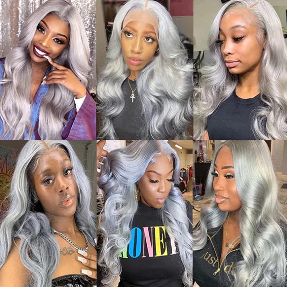 Gray Lace Front Human Hair 180% Straight Grey Human Hair Wig,Remy Brazilian Human Hair Wigs, Silver Grey Lace Front Wig