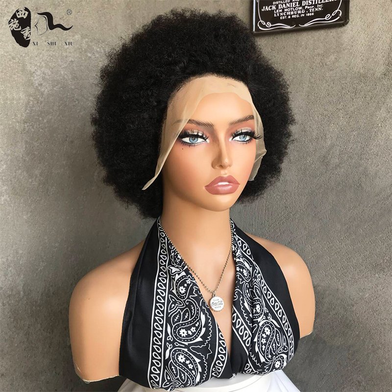 Cheap High Puff Afro Kinky Curly Wig Full Frontal 13x4 Short Bob Lace Front Wig Glueless Short Pixie Cut Human Hair Wigs