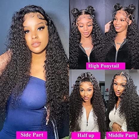 Kinky Curly Full Lace Human Hair Wigs For Black Women Deep Wave Peruvian Hair 13*6 HD Lace Front Wig Vendor