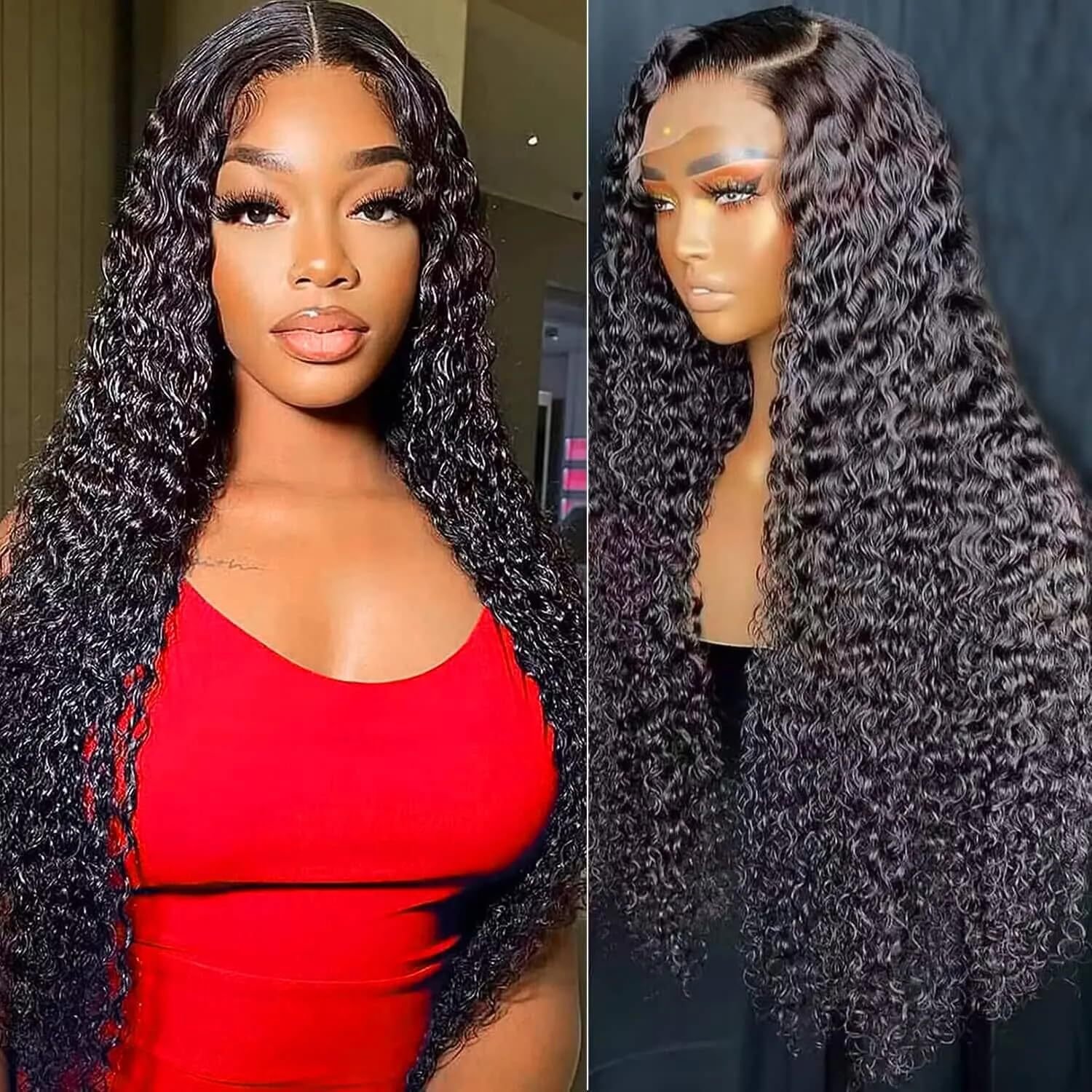 Kinky Curly Full Lace Human Hair Wigs For Black Women Deep Wave Peruvian Hair 13*6 HD Lace Front Wig Vendor