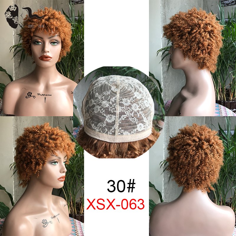 Kinky Curly Synthetic Mixed 50% Human Hair Wigs For Black Women Daily Wigs Machine Made Natural Color Short Wavy Hair Wig