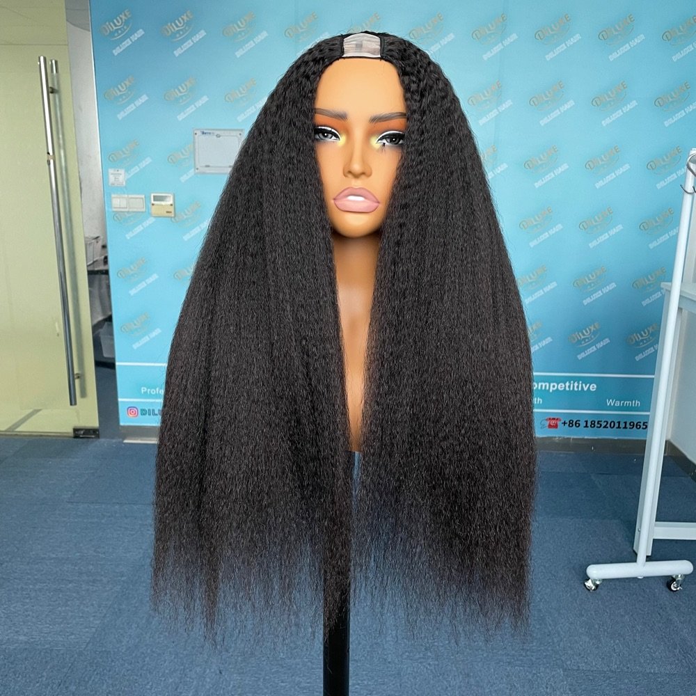 DiLuxe hair Top Virgin Human Hair Cuticle Aligned Double Wefts Machine U-Part Wigs Kinky Yaki Straight Texture Factory Outlet