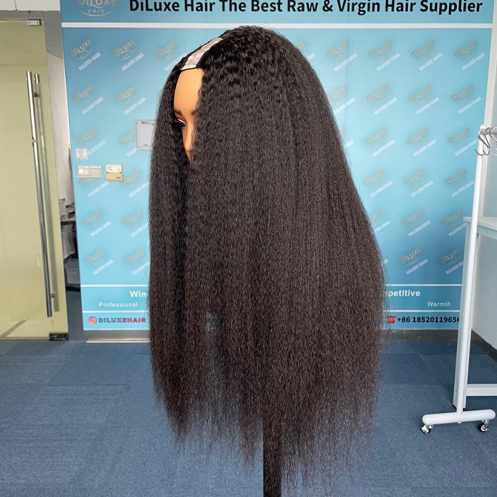 DiLuxe hair Top Virgin Human Hair Cuticle Aligned Double Wefts Machine U-Part Wigs Kinky Yaki Straight Texture Factory Outlet