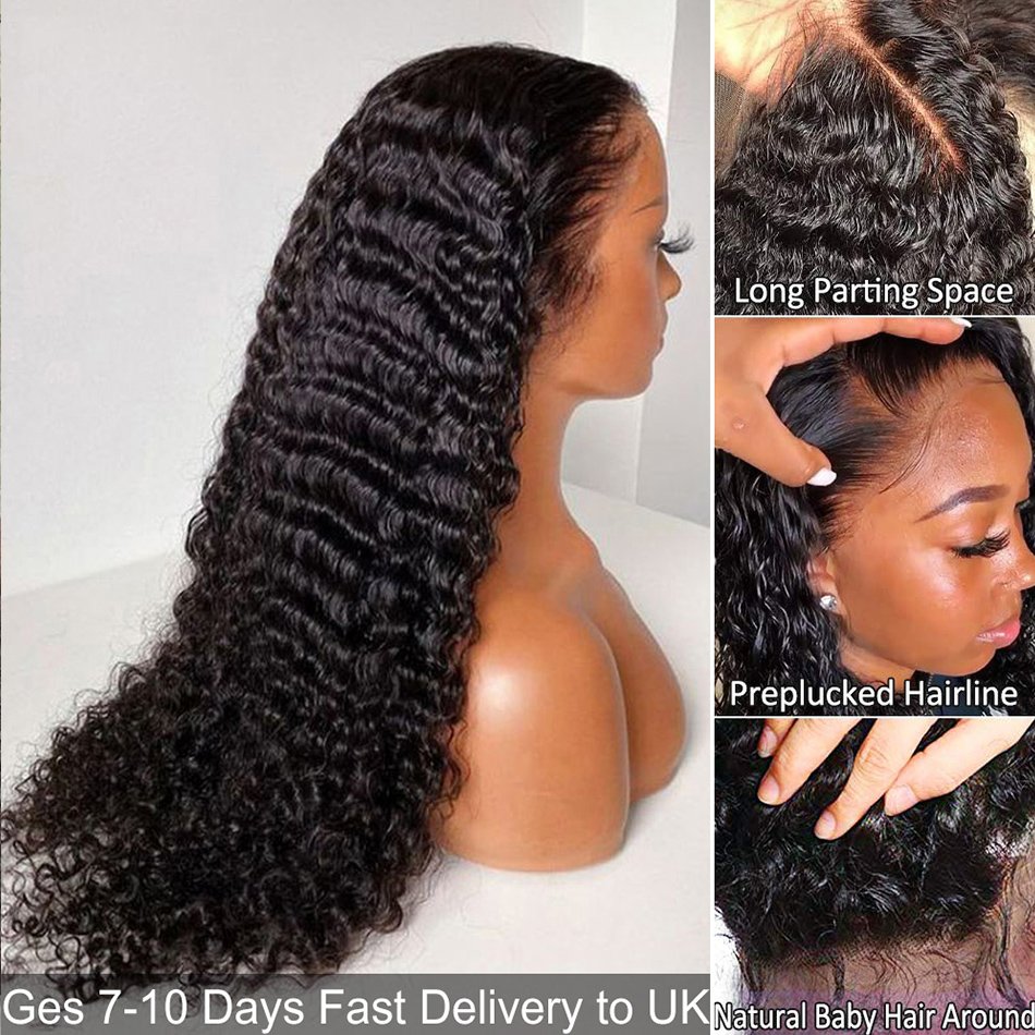 250% Density HD Transparent Deep Wave Lace Frontal Wig 30 Inch Brazilian Deep Curly Lace Front Human Hair Wigs For black Women