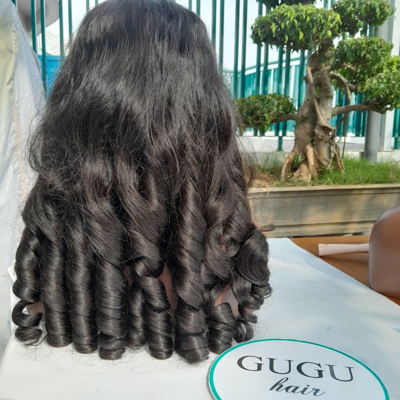 Bouncy curly Lace Frontal Machine Doubled Weft Hair Extensions Wigs Natural Human Hair Grade 12A 100 % Unprocessed Virgin Hair