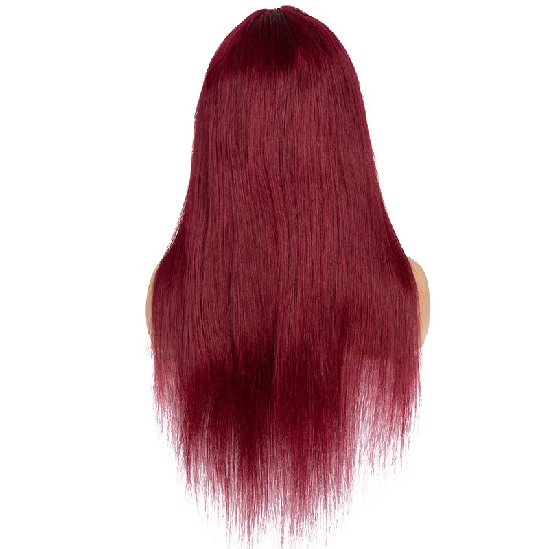 Wholesale 16~28 inches Straight Wig With Bang Brazilian Remy Human Hair Wig Burgundy Orange brown black Full Machine Made Wig