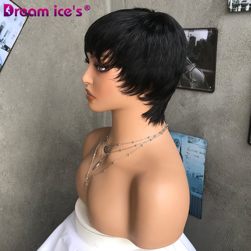 Wholesale Short Human Hair Wigs, Pixie Cut Wigs for Black Womens, Machine Made Natural Color Cheap Glueless Wigs Human Hair
