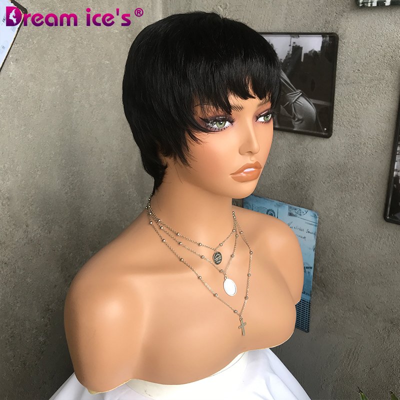 Wholesale Short Human Hair Wigs, Pixie Cut Wigs for Black Womens, Machine Made Natural Color Cheap Glueless Wigs Human Hair