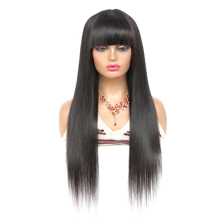 Bone Straight Natural Color Human Hair Wig With Bangs For Women Brazilian Remy Hair Glueless Full Machine Made Wig With Bangs